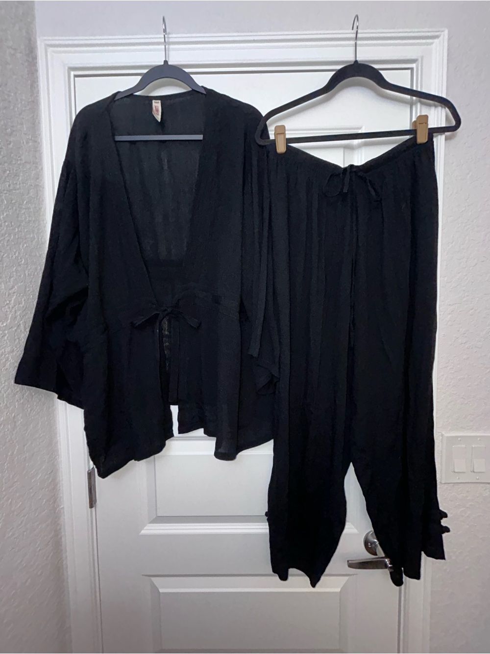 SERENDIPITY Maui 2 Pc. Crinkle 100% Rayon Kimono Tie Front Elastic Pull On Pants